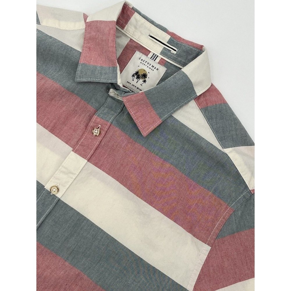 Cactus Man Ricky Singh Short Sleeve‎ Eco Responsible Cotton Shirt M Striped